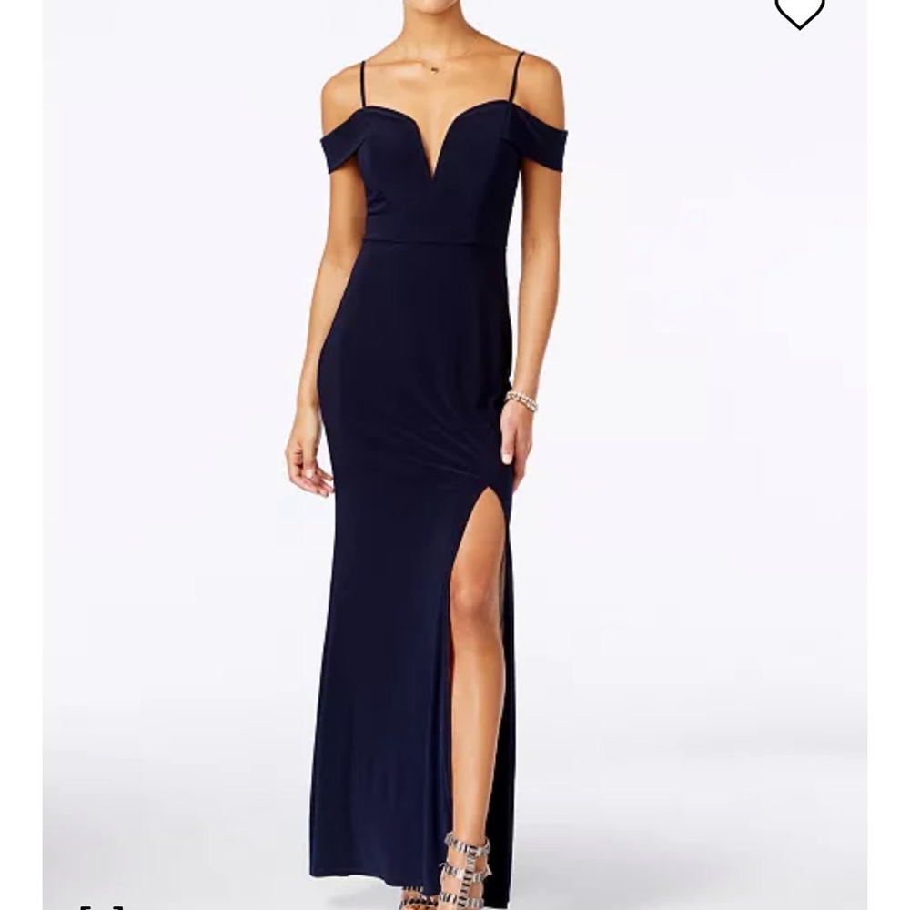 Elegant Navy Blue Off-Shoulder Dress